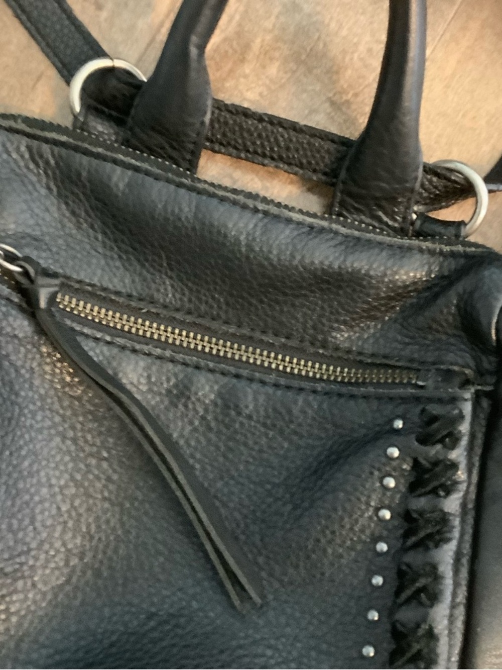 The Sak Black Leather Convertible Backpack Purse with Braided Trim - Picture 3 of 12